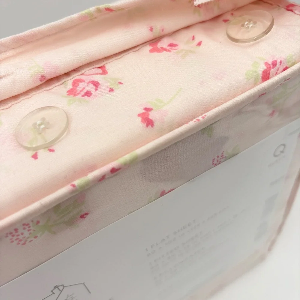 Rachel Ashwell The Farmhouse Queen Sheet‎ Set Pink Floral Strawberry 100% Cotton